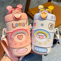Yickyue Cute Children's Insurance Cup Drinking Water Cup Children INS Wind Crossbody Water Bottle Tube Water Cup Portable Anti -fall