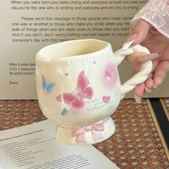 YICKYUE - Ins Butterfly Mug Girl Ceramic Cup Office Breakfast Milk Coffee Cups Birthday Gift Water Cup Kitchen Acceesories Room Decoration