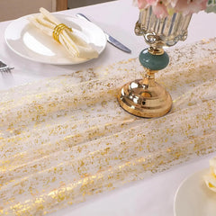 YICKYUE 10 Pcs Sheer Table Runner Tulle Cheesecloth Sequin Glitter Metallic Gold Party Table Decorations for Wedding Birthday Baby Showe