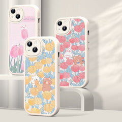 Luxury Flower Cute Bear Fabric Case For iPhone 11 12 13 Pro Max 7 8 Plus XR X XS Max SE 2 3 Shockproof Back Cover Funda iPhone11