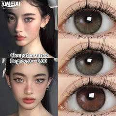 YICKYUE - 1 Pair Hot Sale Cleopatra Series Green Colored Contact Lenses with Prescription Myopia Lenses Natural Blue Iris Lens