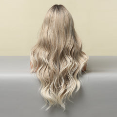 YICKYUE - European and American fashion split large wave light and thin natural mixed color light gray full head wig for women wigs