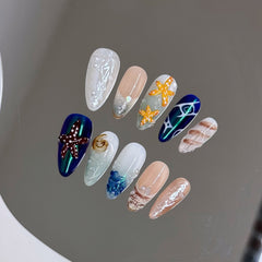 YICKYUE - 10pcs Handmade y2K Press on Nails Sweet Cool Crocodile pattern Almond Fake Nail Tips Wearable Ins Blush Spice Girls False Nails