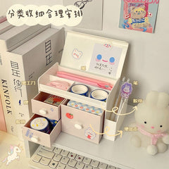 Creative Cute Desktop Storage Box Organizer Plastic Drawer Office Home Cosmetic Box Student Makeup Brush Storage Box Kawaii