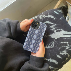 Black blue Rhomboid lattice retro phone case for iphone 13 11 12 pro max 8 plus x xr xsmax 7 leather soft silicone back cover