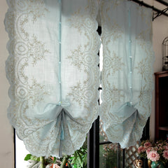 YICKYUE - Free Shipping Elegance Purdah Embroidery Shades Lifting Valance Balloon Romantic Shades Finished Fan Draw Ribbon Short Drapes