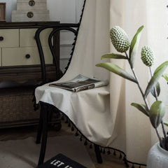 Modern Korea Solid White curtains Black tassel for living room bedroom windows Cotton linen kitchen ready curtain