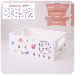 Ins Kawaii Desktop Storage Basket Box Organizer Plastic with Handle Cosmetic Folding Storage Box Basket Collapsible Home Decor