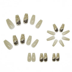 24Pcs Green Butterfly Long Coffin False Nails Wearable Ballerina Fake Nails Full Cover Nail Tips Press on With Wearing Tools