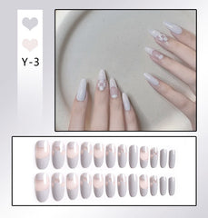 24PCS Press on nails White Black Plaid Nail Patch Cute Style Glue Type Removable Short Paragraph Manicure False Nail Patch TY