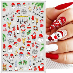 Winter Nail Art Designs 3D Cute Sticker Cartoon Christmas Slider New Year Holiday Polish Decal Manicure Decorations LACA717-724