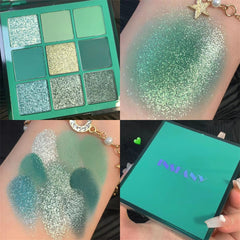 YICKYUE - 9 Colors Makeup Green Eyeshadow Pallete Blue Eyeshadow Palette Shimmer Glitter Matte Shades Neon Shiny Eye Shadow Eye Pigments