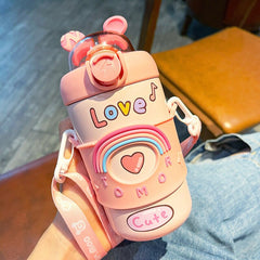 Yickyue Cute Children's Insurance Cup Drinking Water Cup Children INS Wind Crossbody Water Bottle Tube Water Cup Portable Anti -fall