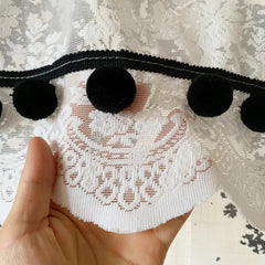 YICKYUE - French American Romance Ballon Curtains Black White Color Printed Pompon Decor Kitchen Yarn Sheer Tulle Home Cafe Room Divider