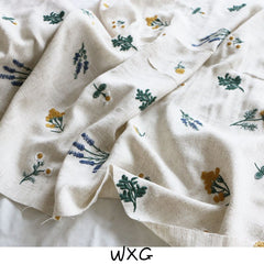 Japanese Style Simple Flower Plant Three-Dimensional Embroidery Cotton Linen Shirt Dress Hair Fabric DIY