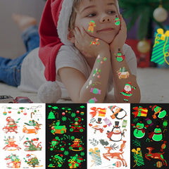 Yickyue Cartoon Christmas Temporary Tattoo Stickers Animal Santa Claus Snowman Christmas Tree Kids Arm Face Luminous Stickers Decoration