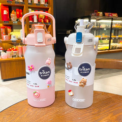 1500/2000ml Large Capacity Tritan Water Bottle With Time Marker Leak-Proof BPA Frosted Gradient Color Girls Sports Drinking Cup