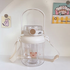 Kawaii Straw Cup Creative Cute Bear Plastic Cup Cute Water Cup Portable Oblique Cross Sports Kettle Big Belly Cup Water Bottle