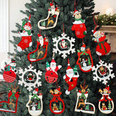5Pcs Wooden Pendants 3D Hanging Christmas Tree Ornaments Santa Claus Reindeer Wood Chips Xmas Decorations For Home Navidad 2022