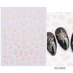 3D Rose Gold Nail Stickers Snowflakes Red Christmas Gifts Nail Art Decals Sliders Glitter Foils Winter Decorations TRSTZG050-058