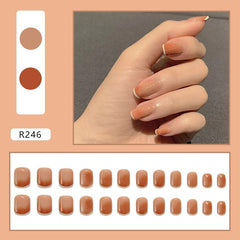 24Pcs Short False Press on Nail Tip French Smudge Designs Detachable Reusable Fake Nails Stick-on Nail Art DIY Tips