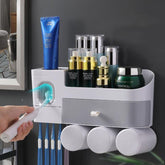 Toothbrush Holder Bathroom Accessories Cosmetic Organizer Storage Box Automatic Toothpaste Dispenser Squeezer Wall-mounted