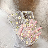 Small green yellow daisy flower phone case for iphone 7 x xr xs max 8 plus 12 mini 11 pro max cute cartoon ins conque shell capa