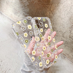 Small green yellow daisy flower phone case for iphone 7 x xr xs max 8 plus 12 mini 11 pro max cute cartoon ins conque shell capa