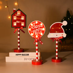 YICKYUE - LED Christmas Lamp Santa Stop Here Street Sign Xmas Wooden Desktop Ornaments Light 2024 Christmas Home Decoration New Year Gifts