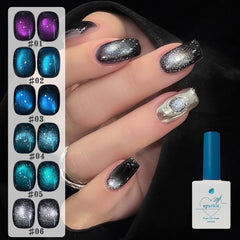YICKYUE - 1-6PCS 12ML Dark Night Starry Cat's Eye Gel Nail Polish 2025 Autumn and Winter Flash Long-lasting Whitening Glass Bead Nail Art