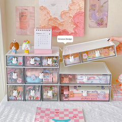 Yickyue Kawaii Drawer Desktop Storage Box With Sticker Cute Student Storage Pen Holder Desk Stationery Small Items Organizing Container