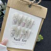 YICKYUE - Light Luxury Fake Nails Butterfly Colour Stone Handamde Transparent Gradient Pink Brighten Up Wearable False Nail Removable Easy