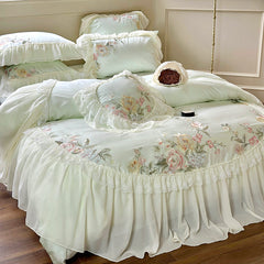 YICKYUE - Princess Chiffon Lace Bedding Sets Luxury Green Egyptian Cotton Flowers Embroidery Duvet Cover Bed Sheet Pillowcases 2024 New