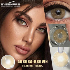 YICKYUE - 1 Pair Natural Colored Contact Lenses with Prescription Myopia Lenses Green Contacts Fashion Brown Lenses Gray Pupils