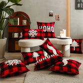 Yickyue New Christmas Cushion Covers Red and Black Plaid Embroidery Festival Pillow Covers Decorative Christmas Pillowcase Decor Home