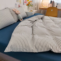 Japanese-style simple washed cotton bedding, four-piece duvet cover, bed sheets, student dormitory