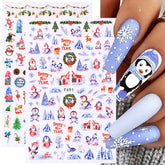 3D Christmas Sticker For Nails Cute Cartoon Sliders Snowflake Elk Xmas Tree Decal Gel Polisn Manicures Nail Art Decoration F691
