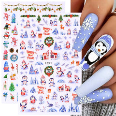 3D Christmas Sticker For Nails Cute Cartoon Sliders Snowflake Elk Xmas Tree Decal Gel Polisn Manicures Nail Art Decoration F691
