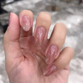24PCS false nails with designs Silver flake pink cat's eye Manicure patch removable press on nails box