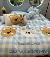 YICKYUE - Cute cartoon bear blue plaid bedding set single double kid,twin full queen cotton home textile bed sheet pillow case quilt cover