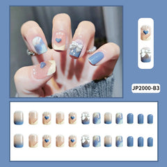 Dark Red Short False Nails Artificial Black Bow Heart Design Fingernails Sweet Pearl Fake Nail Press On Nails Tips Art