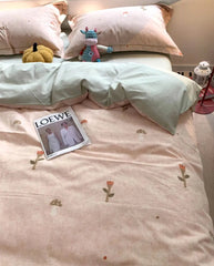 YICKYUE - Cute pastoral flower mushroom bedding set teen,full queen king kawaii warm cotton home textile bed sheet pillow case quilt cover