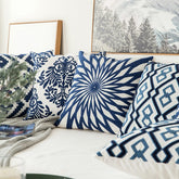 J Home Decor Embroidered Cushion Cover Navy Blue/White Geometric Floral Canvas Cotton Suqare Embroidery Pillow Cover 45x45cm