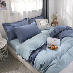 Yickyue Boys And Girls Blue And White Bedding Set Plain Reactive Printed Single Quilt Cover Flat Sheet Pillowcase Queen Double Bed Linen