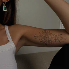 YICKYUE - 1Pc Geometric Pattern Bohemia Rose Flower Temporary Tattoos Stickers Women Men Black Sailer Tatto Waterproof Arm Back Tattoo