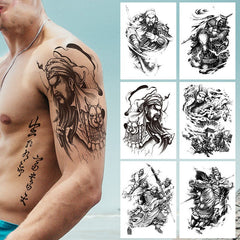 Waterproof Temporary Tattoo Sticker Knight Samurai God of War Guan Yu Zhang Fei Tattoo Sticker Men's Women Flash Fake Tattoo