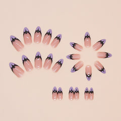 YICKYUE - 24pcs Halloween False Nails Bat-shaped French-style Short Nails with White Edges Press-on Nails Suitable As Gifts for Girls