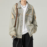 Hearujoy American Style Vintage Men Denim Jacket Spring Autumn Loose Wash Jean Coat Retro Nostalgia Trend Holes Cowboy Outwear Top Male