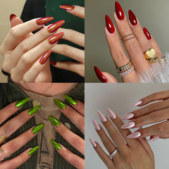 YICKYUE - 96pcs(4 boxes) French long almond nail fake nail, press nails, fake nails, suitable for women and girls y2k