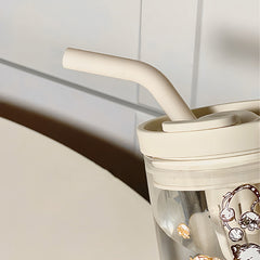 YICKYUE - Cute 550ml Glass Bottle Aesthetic Large Glass Cup With Lid And Straw Handle Infuser For Water Tea Juice Drinking Bottle Gift